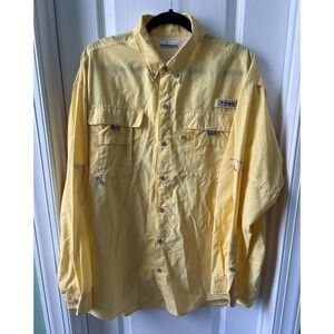 Columbia PFG Omni Shade Mens Vented Fishing Shirt Yellow Long Sleeve Size XL